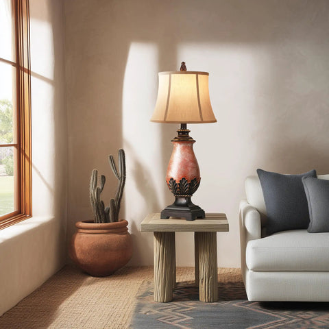 Set Of 2 Tall Farmhouse Rustic Table Lamps With Dimmable 3 Color Temperature Lighting From Warm 2700K Amber To Bright 5000K Daylight Cozy Vibe Perfect For Living Rooms Or Bedroom Nightstands Traditional Antique Coastal Decor In Amber Finish displayed on a wooden table in a cozy living room setting.