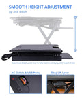 46 Inch Height Adjustable Standing Desk Converter With USB Charger And Anti Fatigue Mat showing height adjustment feature