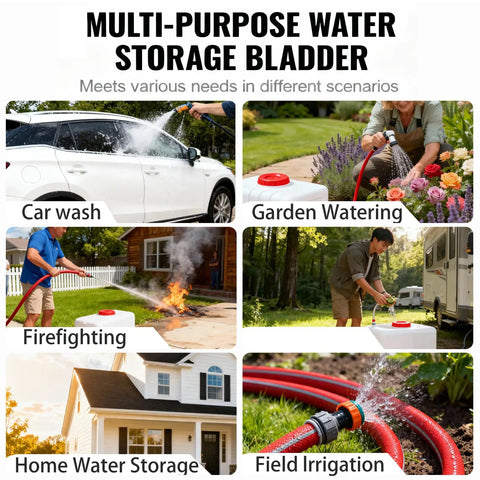 Multi-purpose uses of Large 29 Gallon Water Storage Tank With Spigot for camping, car wash, gardening, firefighting, and home storage