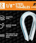 Heavy Duty Stainless Steel Wire Rope Thimbles 1/8 Inch Marine Rigging Sailing Thimble Kit, single thimble on black background.
