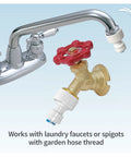 Buddie Fit Hose Bib Connector For Garden Hose Faucets One Quarter Inch Quick Connect Adapter attached to laundry faucet