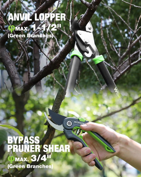 3 Piece Garden Shears Set For Pruning And Hedge Trimming, 24 Inch Anvil Lopper, 8 Inch Pruning Shears used on branches