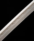 Close-up of Real Carbon Steel Katana blade for Iaido Practice and Display, showing intricate pattern details for collectors and enthusiasts.