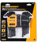 26 Piece SAE And Metric Ball End Long Arm Hex Key Set For Tight Spaces, Ball End Hex Keys With Long Reach, Alloy Steel