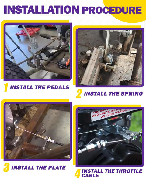 Installation steps for Beefed Up Big Pedals And 71 Inch Throttle Cable Upgrade For Karts, DIY Youth GoKart Frame Parts Kit
