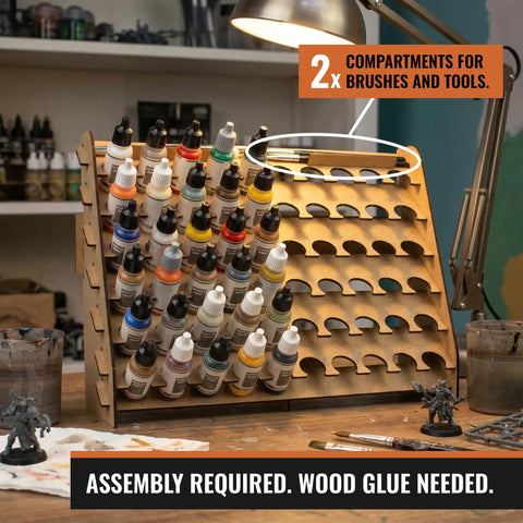 Clutch Wall Paint Rack Organizer For Miniatures And Modeling, Vertical Hobby Paint Stand With 26mm Dropper Slots Plus Top Brush And Tool Holder, Straight Up Game Changer For Vallejo Army Painter Bottle Display