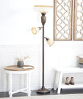 Three Light Torchiere Floor Lamp With Two Movable Glass Shades Antique Metal Finish In Brown Vintage Style Living Room Lighting