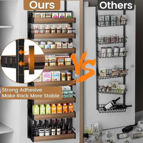 Image comparing Eight Tier Over The Door Pantry Organizer With Adjustable Wire Baskets And Heavy Duty Support Rails to another organizer.