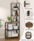 Heavy Duty Six Tier Industrial Corner Shelf With Swap Out Wood And Steel Mesh Boards Plus Work Surface Kicks Up Storage In Tight Quarters Perfect For Clean Setups In Apartments Or Home Offices Rustic Tone in a stylish corner with plants and decor.