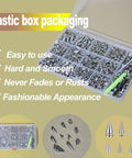 Plastic box containing Dope Punk Studs And Spikes Kit Featuring 593 Heavy Duty Cone And Square Pyramid Studs Plus Awl Punch Set.
