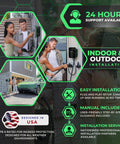 Beefy Hardwired Level 2 Electric Vehicle Charging Station with 24-hour support, showcasing installation options for home use.