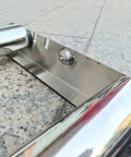Close-up of Heavy Duty Cable Drum Roller For Heavy Wire Reels Stainless Steel Cable Roller Stand with shiny metal finish