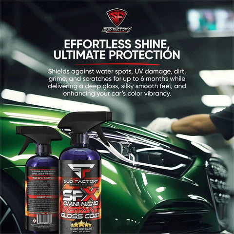 Ultimate Upgraded Paint Glass Water Spot and Stain Removers Plus Protection Coating Bundle showcases SFX1 gloss coat bottle