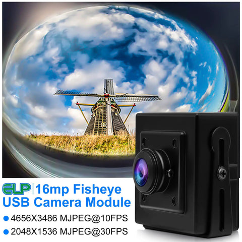 16MP USB Webcam With 180 Degree Fisheye Wide Angle Lens IMX298 Sensor, shown with a windmill view, ideal for video surveillance.