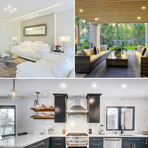4 Pack 4 Inch Square LED Flush Mount Ceiling Light Fixtures, 10W Dimmable, in living rooms, patios, and kitchens.