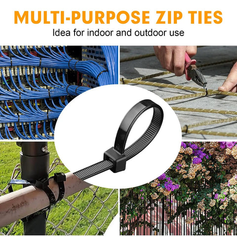 Beefy Heavy Duty Black Cable Zip Ties 12 Inch 1200 Pack Nylon 66 Tie Wraps With 50 Lb Tensile Strength for indoor and outdoor use