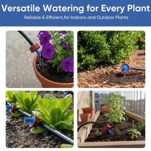 50 Pack 0.5 GPH Pressure Compensating Drippers For Garden Irrigation System in use on outdoor plants and potted flowers