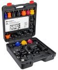 22 Piece Cooling System Pressure Tool Kit With Precision Leak Detection Pump And Universal Expandable Adapters for Cars and Trucks in a sturdy black case.