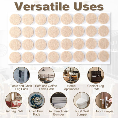 Beige 0.8-inch wool felt self-adhesive furniture pads, 96 pcs (3 sheets) for chair legs and furniture to protect hardwood floors.