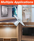 Residential Drywall Anchor With Polypropylene Body For 3/8 To 1/2 Inch Drywall Made In USA For Screws Sizes 6 To 14 Provides Secure Hold And Simple One Person Installation Pre Attaches To Wall Great For Shelves Mirrors Artwork Pack Of 100 shown in multiple applications like plasterboard and thin paneling.