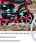 Mini bike showing 60T Rear Sprocket For 35 Chain With 37mm Bore Fits Coleman Baja Trail Master, highlighting alloy build.