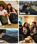 Oversized Double Sleeping Bag For Two Adults Queen Size With Two Pillows Built For Camping in various outdoor and indoor settings.
