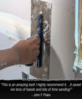 Flex Drywall Curved Trowel 14 X 4.75 Inch 0.5mm Blade in use smoothing plasterboard wall