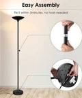 Torchiere LED Floor Lamp 70 Inch Tall Stepless Dimmable Pole Lamp With 3600 Lumens At 3000K Warm Light Rotary Dial Switch Metal Modern Black Room Filling Brightness Standing Lamp For Living Room And Bedroom Cozy Vibes, easy assembly shown