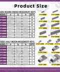 Front view of Swpeet 211-piece metric woodruff key kit; 15 sizes with 8 round-ended and 7 half-moon keys, Amazon brand.