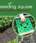 Color Coded Square Foot Garden Spacing Template With Dibber Seed Spoon Ruler And Planting Guide for easy planting and organized rows.