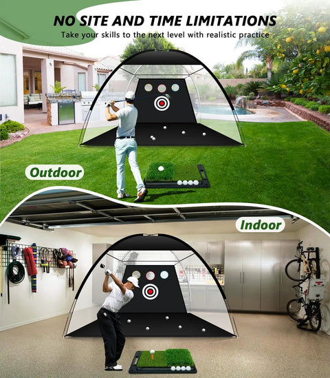 10 x 7 Ft Golf Practice Net With Mat Kit For Chipping, Swing And Driving Training In Backyard and Indoor Garage Setup