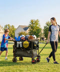 Push And Pull Double Decker Wagon With 400 Liter Capacity And 450 Pound Load Plus Dual Mode Adjustable Handle in park setting