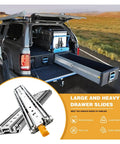 Slick Full Extension Drawer Slides For Kitchen Cabinets 44 Inch Side Mount Locking Runners With Quick Release Latches in a truck bed.