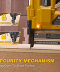 Slick 2In1 Cordless Brad Nailer And Staple Gun Works With 20V Batteries showing security mechanism for safe use.
