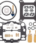 Beefed Up Carburetor Rebuild Kit For 1405 Through 1411 4 Barrel Carbs And Carter AFB 809064 9000 Series Marine With Alcohol Resistant Parts Plus Gaskets, showing gaskets and components for repairs.