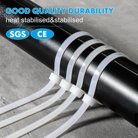 White Zip Ties 8 Inch 100 Pack Built Tough Heavy Duty Industrial Grade Cable Ties 40 Lb Tensile Strength UV Resistant