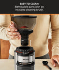 Game Changer Flat Burr Coffee Grinder delivering eighteen precision grind options with removable hopper for easy cleaning.