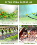 Fifty Foot Automatic Drip Irrigation Kit With Tool Free Quick Connectors Fifteen Copper Atomizing Nozzles And 360 Degree Spray