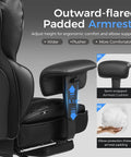 Big And Tall Gaming Chair With Retractable Footrest And Pocket Spring Lumbar Support And Heavy Duty 400 Pound Capacity Office Seat built tough showing adjustable padded armrests.