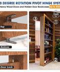 Image showing Hidden Pivot Hinges For Heavy Duty Wood Doors Up To 300 Lb Side Mount Invisible Door Hardware Stainless Steel Rustproof Ball Catch Kit For Secret Bookcase Doors And Hidden Closet Entry installed on a wooden bookcase door.