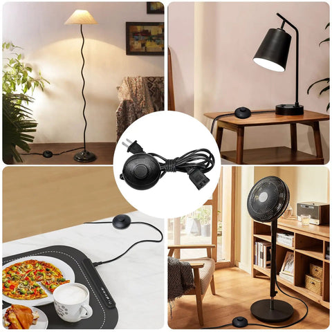 Hands Free Foot Pedal Switch With 6 Foot Extension Cord And Polarized Plug, Heavy Duty Foot Control For Lamps Tools And Appliances, Easy On Off Power Switch For No Hands Operation, black cord and pedal used with lamp and fan