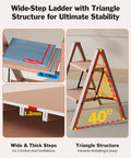 Compact 2 Step Stool Foldable Aluminum Ladder For Home And Garage, 7.9-inch wide steps and triangle structure