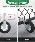 Installation steps for Heavy Duty Gate Wheels Two Pack Slick Support Casters For Metal Swing Gates fitted on round tube gates.