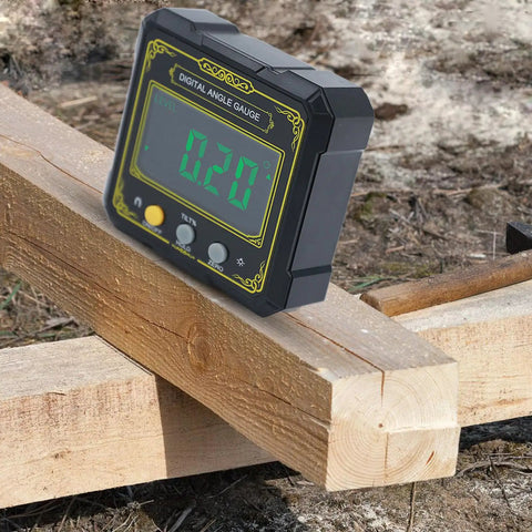 Dope Digital Protractor With Large LCD Screen Angled Meter Mount on wooden beams for woodworking accuracy