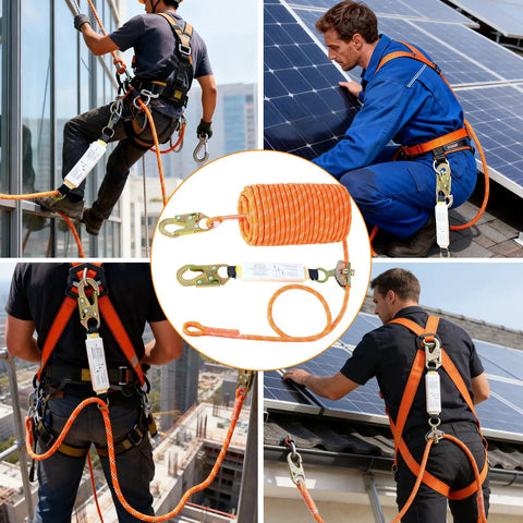 Heavy Duty Fall Protection Rope 50Ft Vertical Lifeline System With Rope Grab Snap Hooks And Shock Absorber for construction use