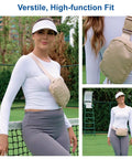 Model wearing Everywhere Two Way Zipper Fanny Pack Nylon Waist Bag For Women With Adjustable Strap Water-Resistant Crossbody Belt Pack