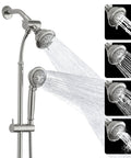 High Pressure Shower Head With Handheld Combo In Brushed Nickel 5 Settings 4 Inch Rain Head And Handheld 60 Inch Stainless Steel Slide Bar