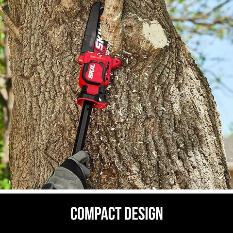 Cordless Brushless 20V 6-Inch Telescoping Chainsaw Kit trimming tree, 2.0Ah battery, long reach pruner pole extends to 2.8 feet