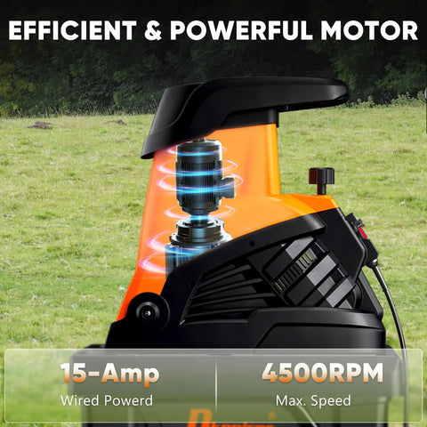 Cutaway view of Beast Mode Wood Chipper Shredder For Yard Cleanup With 1800W Motor And 1.77 Inch Cut, showing efficient motor at 4500 RPM.