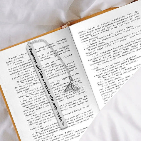 Gearhead Bookmark Gift For Women Who Are Architects Or Mechanical Engineers, A Fun, Practical Gift For Graduation, with book in background